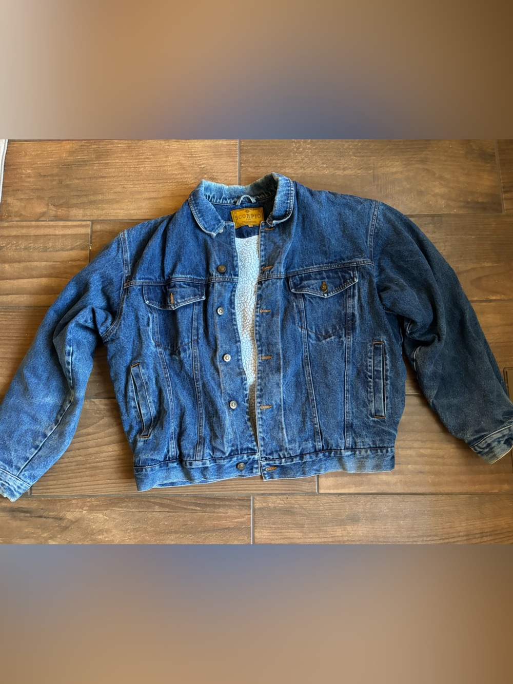 Vintage Scorpio USA Sherpa Lined Denim Trucker Jacket Men's XL Western 90s
